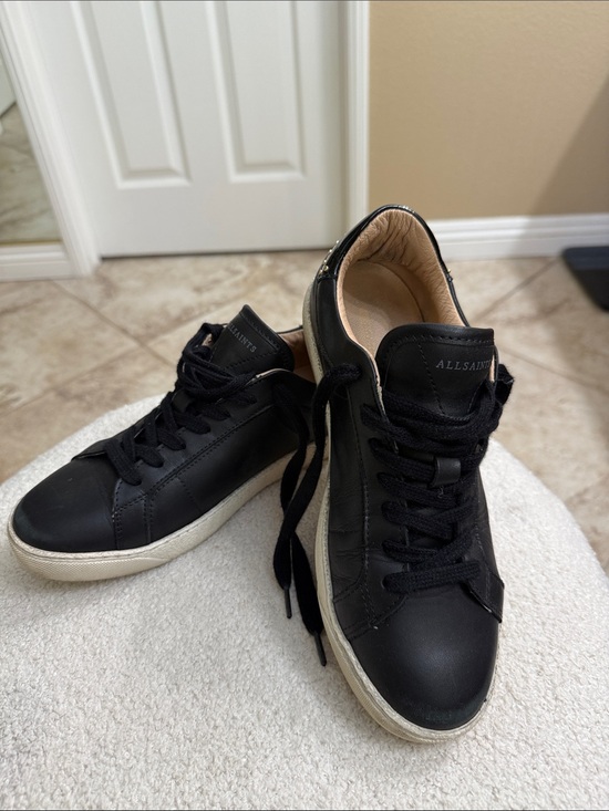 All Saints Shoes - AllSaints Black Leather Women’s Low-Top Sneakers with Distressed Look